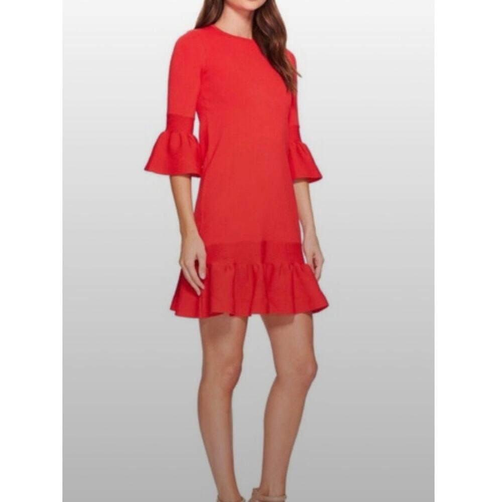 Ted Baker Tynia red knit shift dress bell sleeves size 8 ribbed holiday party